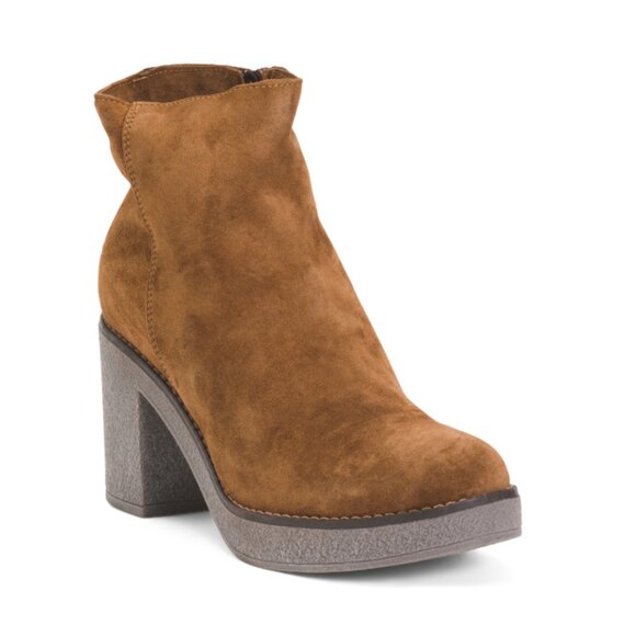 OROSCURO Brown Made In Italy Suede Heeled Booties - Picture 1 of 2